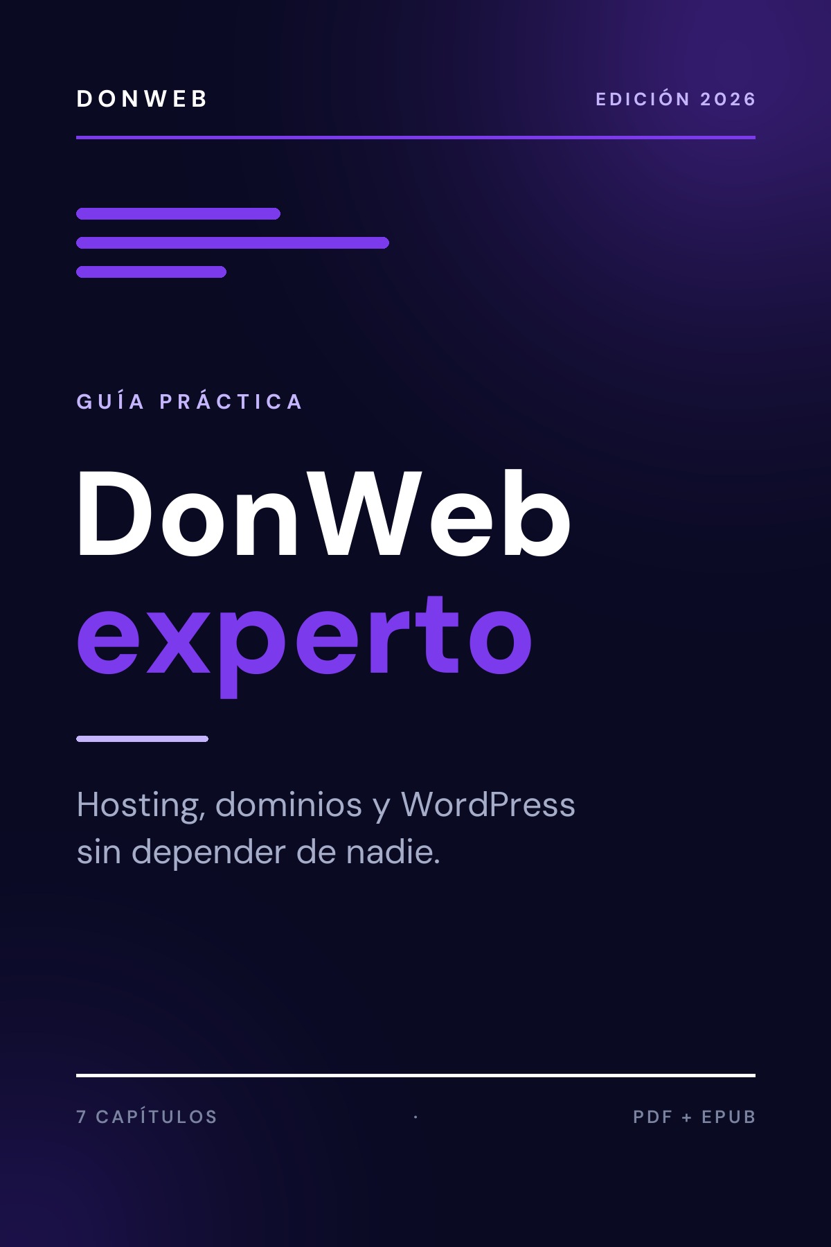 Tapa del libro digital DonWeb Experto, guía de hosting y WordPress
